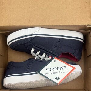 Sperry Kids Navy Canvas Sneakers with White Trim and Red Lining